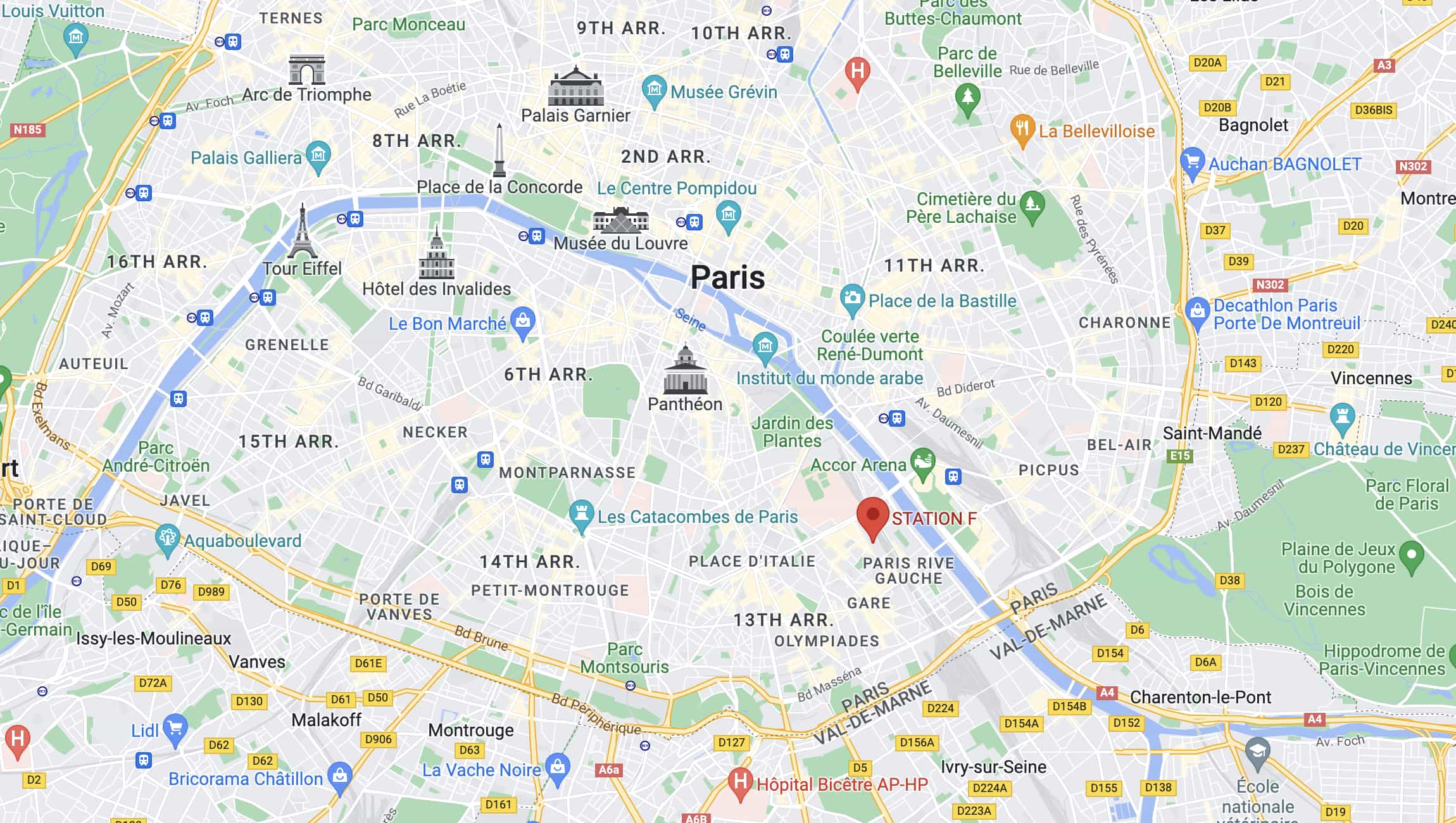 A map of where Flambo is based at Station F in Paris, France